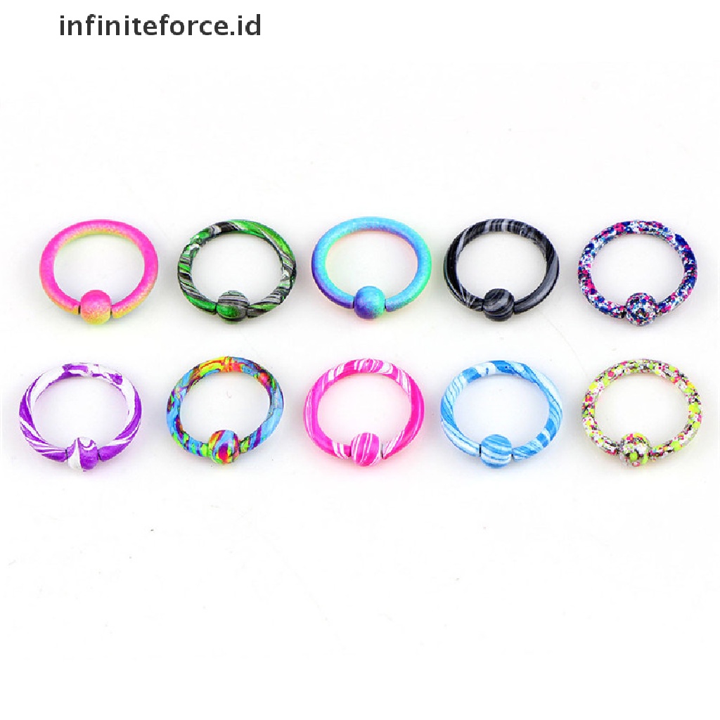 Infiniteforce.id 10pcs / Set Cincin Tindik Tubuh / Hidung Wanita Hias Manik Bulat