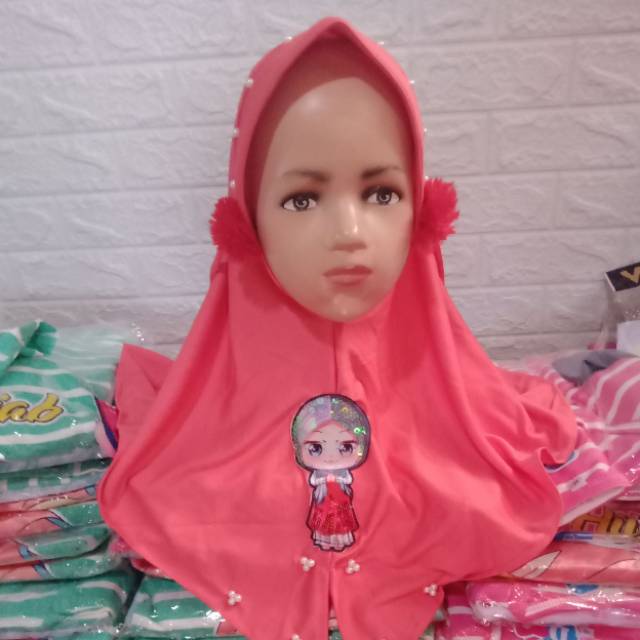 Jilbab anak BOBA LED musik  3-7 tahun PET ANTEM / HIJAB BOBA ANAK