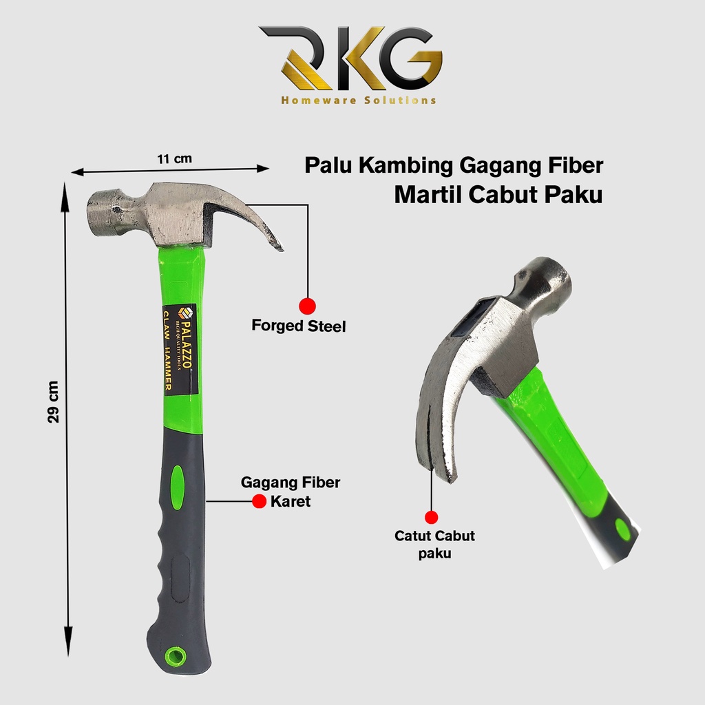 Palu Kambing Gagang Fiber l Martil Cabut Paku l Claw Hammer-2