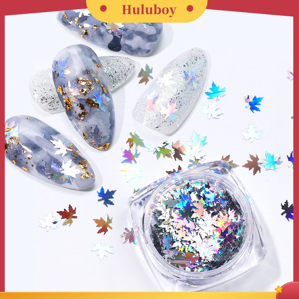 Huluboy Huluboy♡ Payet Glitter Bentuk Daun Maple Warna Gradasi Untuk Dekorasi Nail Art