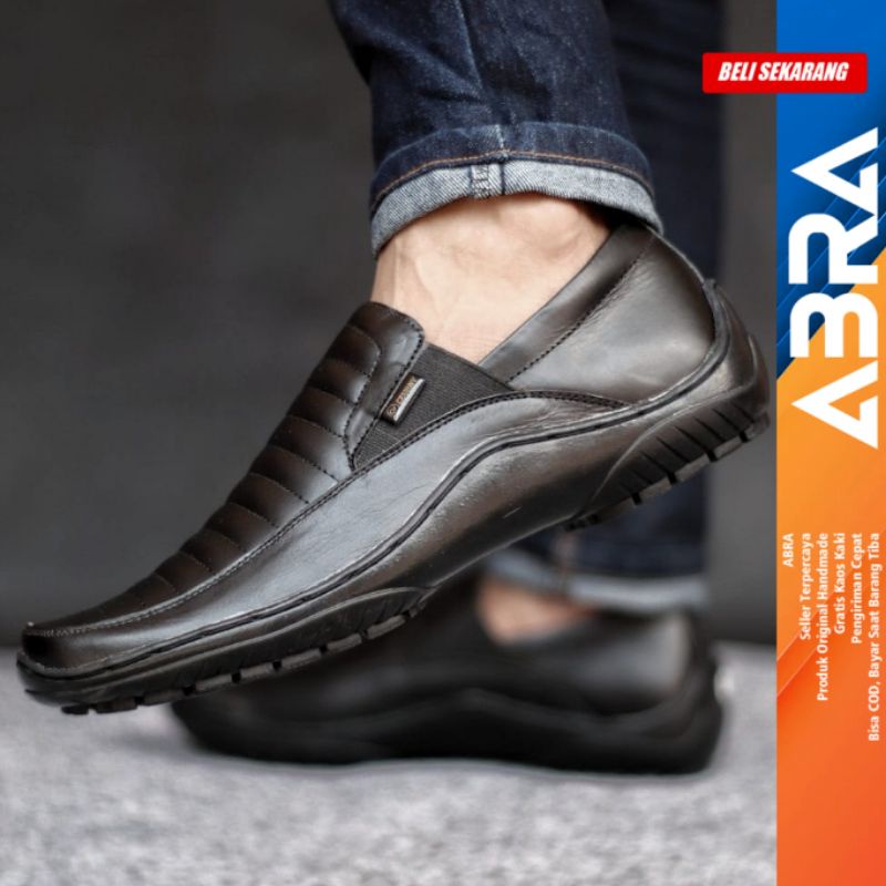 CORZA Sepatu Slip On Casual Kulit Asli Kasual Formal Anti Slip Kerja Kantor Kondangan Pria/Cowok