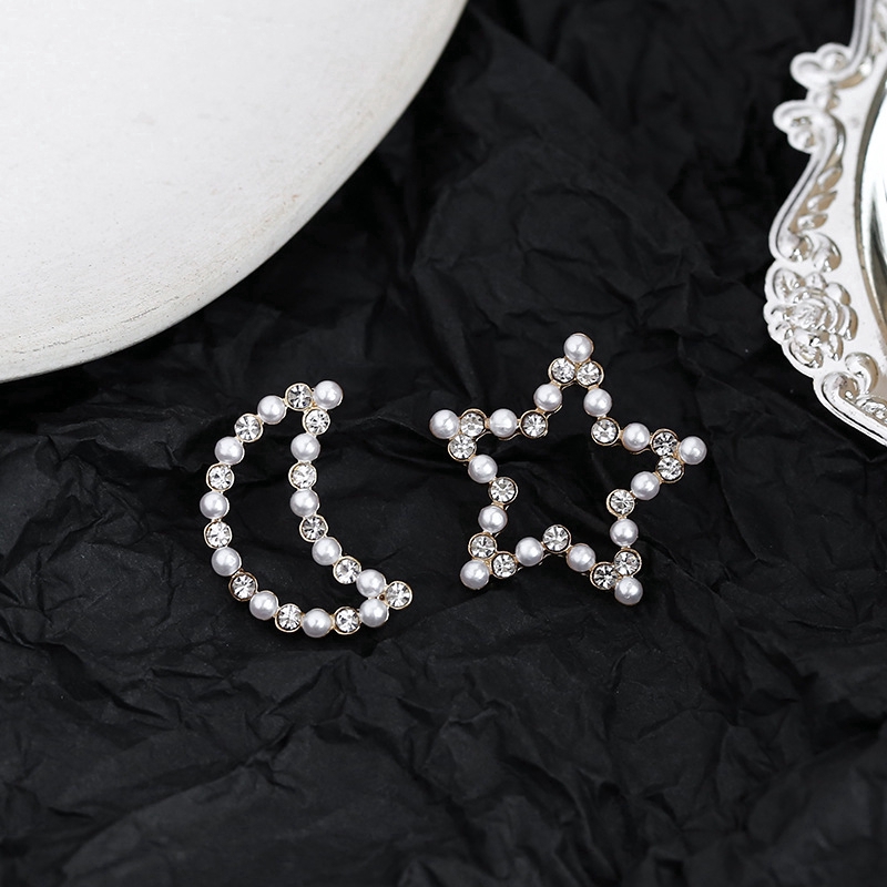 Esto S925 Silver Stud Earrings Personality Asymmetry Star Moon