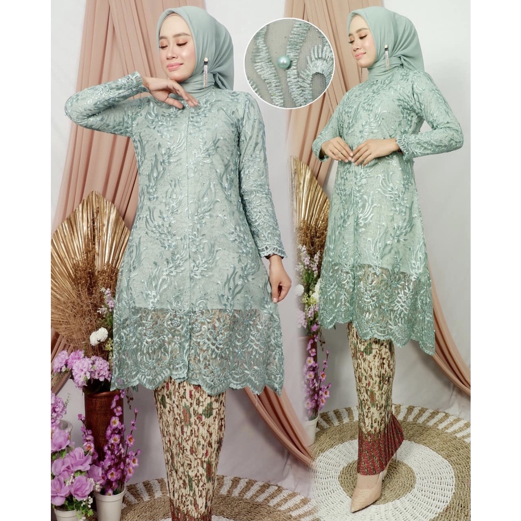 Setelan Kebaya Tunik Brukat Rok Batik Instant Modern Gaun Kondangan Wanita Terbaru By santiank kebaya