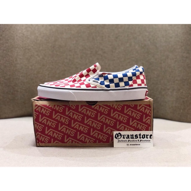 Vans slip on checkerboard red blue 100% original