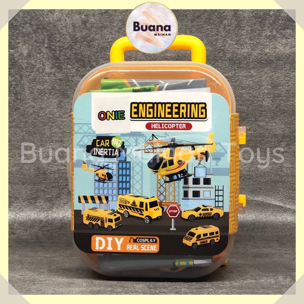 DIY CARRY CASE VEHICLE MAINAN EDUKASI ANAK COWO CEWE KOPER MOBIL MOBILAN POLISI PEMADAM KONSTRUKSI 2627