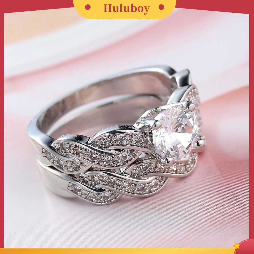 Hu Hu Hu Hu Hu Alat Bantu Pasang Kacamata♡ 2pcs / Set Cincin Pernikahan Bahan Tembaga Hias Cubic Zirconia Untuk Pria / Wanita