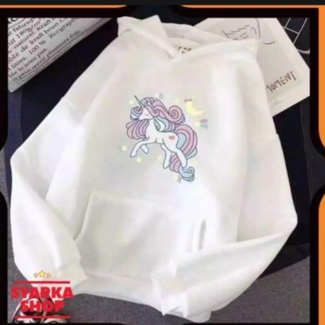 Terbaru!!! Sweater hoodie wanita unicorn/BAHAN babyterry ukuran all size-Putih
