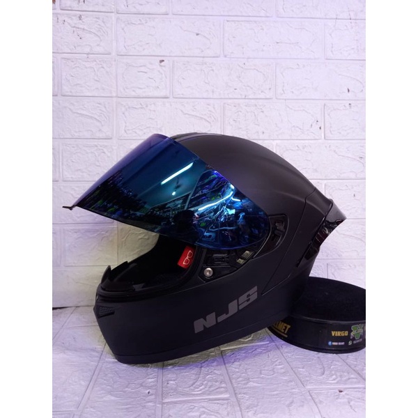 NJS ZX-1 SOLID FLAIN MATT BLACK DOFT PAKET GANTENG VISOR IRIDIUM + SPOILER-V-BLUE P-GANTENG