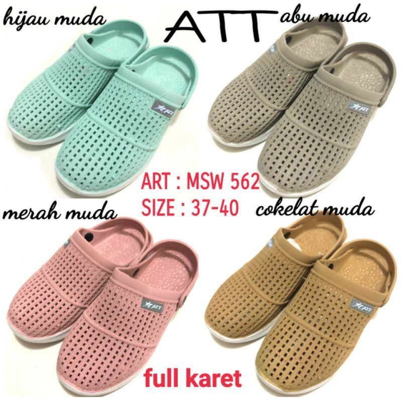 SEPATU SANDAL WANITA ATT MSW 562 HIJAU MUDA MERAH MUDA ABU MUDA DAN COKELAT MUDA FULL KARET SELOP