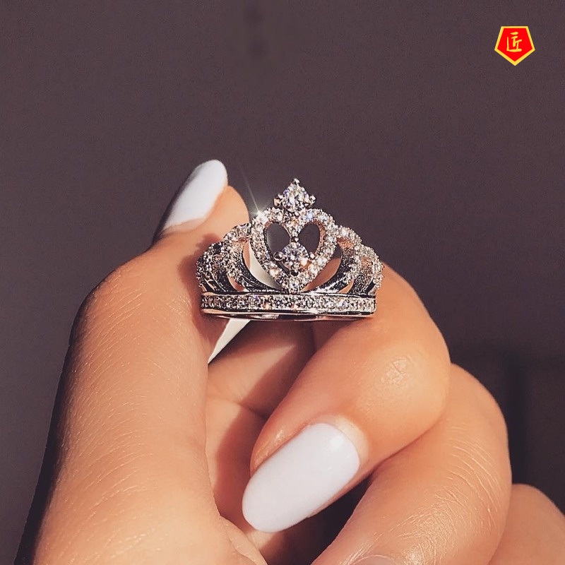 [Ready Stock]Fashion Classic Micro-Inlaid Diamond Crown Ring