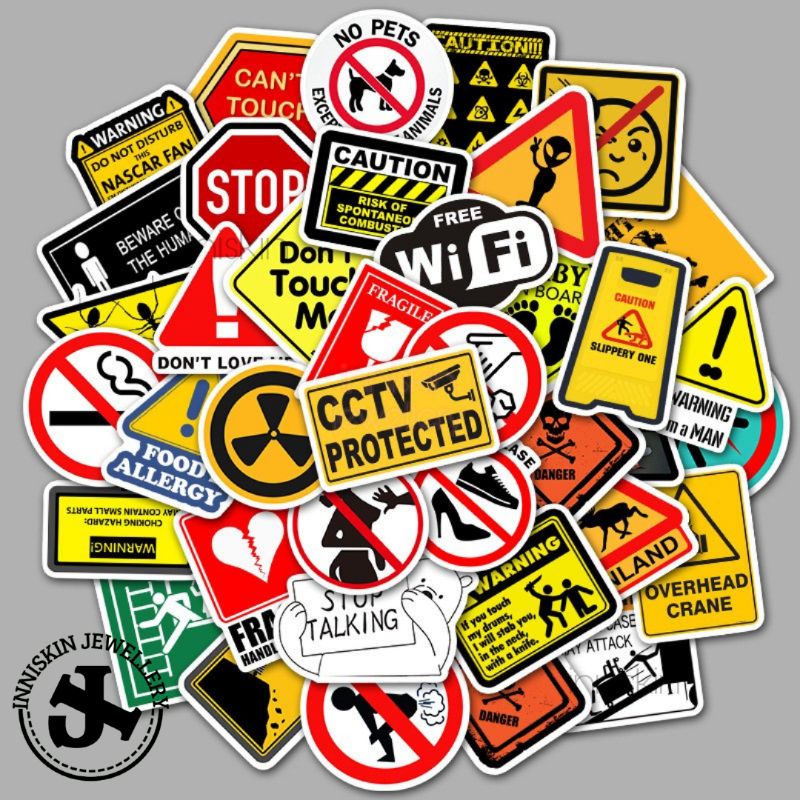 (5 Pcs) Stiker Caution / Stiker Peringatan / Stiker cctv 24 jam / Stiker Tempel Tahan Air / Stiker Peringatan / Stiker