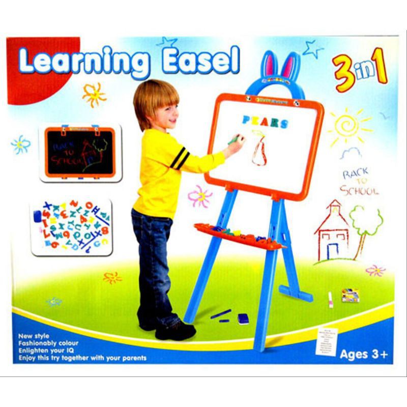 LEARNING EASEL 3 in 1 MAGNET - PAPAN TULIS ANAK MAGNETIC DUA SISI WHITEBOARD BLACKBOARD HITAM PUTIH