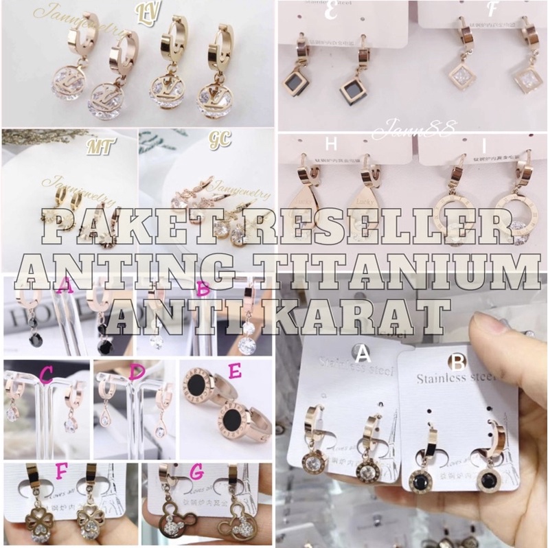 [PAKET RESELLER] Anting Titanium Anti Karat &amp; Hitam @12Pcs