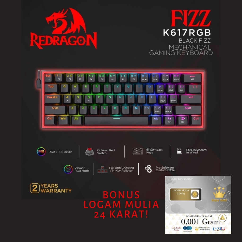 Redragon / Reddragon K617 RGB / K617RGB 60% FIZZ Mechanical Keyboard