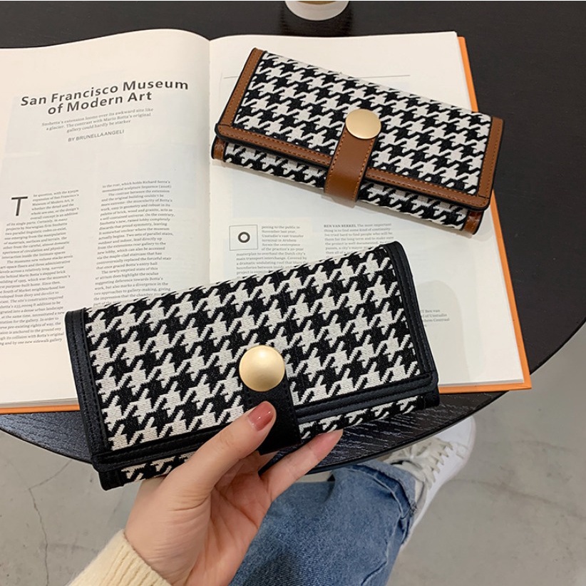 CHIKOISME - GOLDEN Dompet Lipat Motif Houndstooth Kancing Emas Cute Korean Style Zigzag mini wanita koin NR