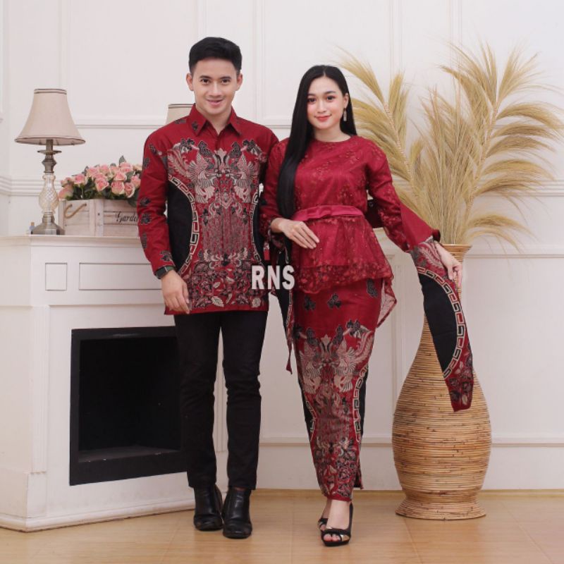 Couple Kebaya JUMBO 120CM //M.L.XL.XXL Set Kebaya Brokat Free Selendang Batik Katun Premium