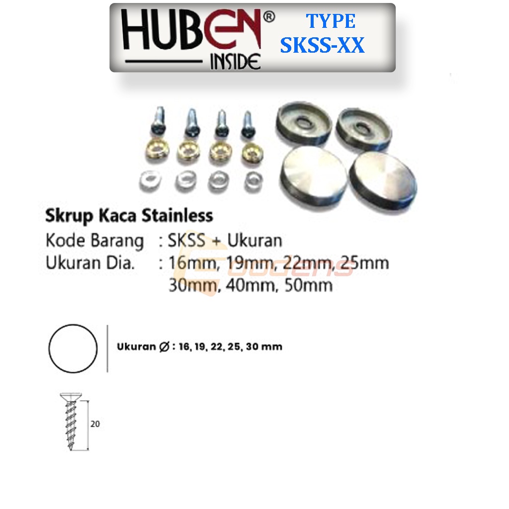 Huben SKSS Sekrup Kaca Stainless