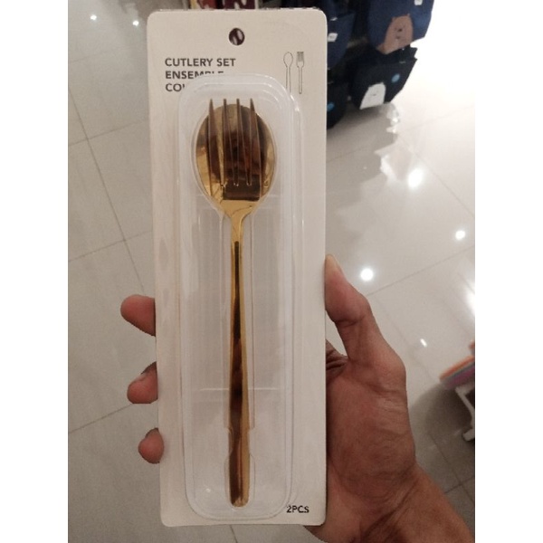 MINISO set sendok makan warna emas & midnight purple