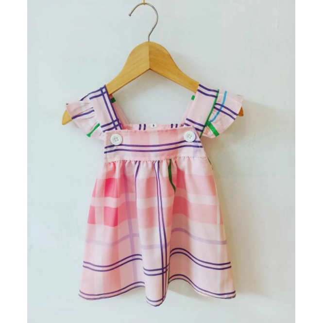 Dress Bayi Perempuan 0 6 12 18 Bulan Dress Overall Anak Bayi Murah-Pink Garis