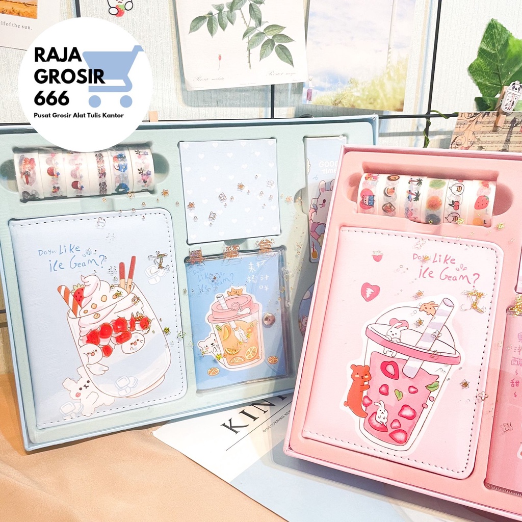 

Paket jurnal 7 in 1 boba warna pastel day journal perempuan gambar buah kado unik lucu paket alat tulis sekolah