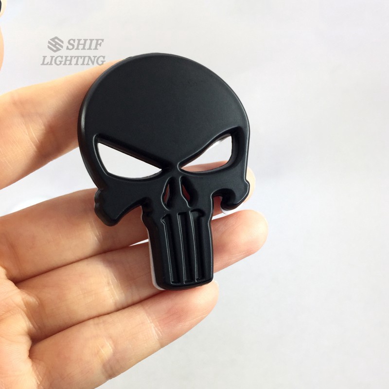 1Pc Stiker Emblem / Badge Motif Punisher Tengkorak 3D Bahan Metal untuk Body Mobil