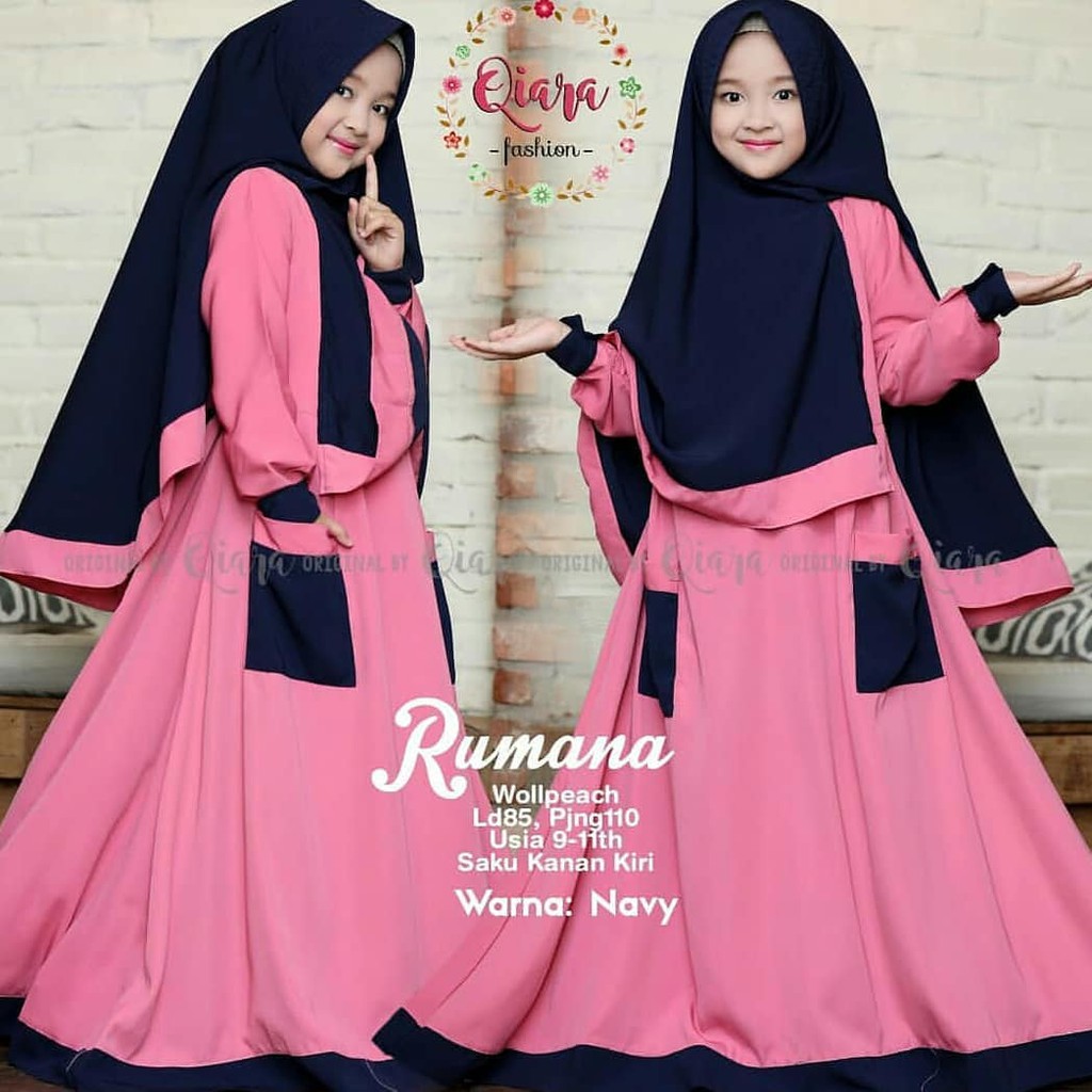 RUMANA KIDS DRESS Wolfice Gamis Anak 7-9 tahun Trendy Modern Kids Baju Panjang Stelan Syar’i Polos 2022