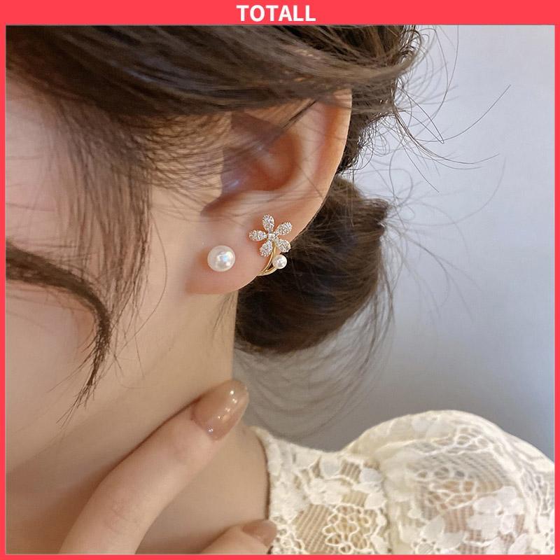 COD Anting Stud Bentuk Bunga Aksen Mutiara Untuk Wanita-Totall