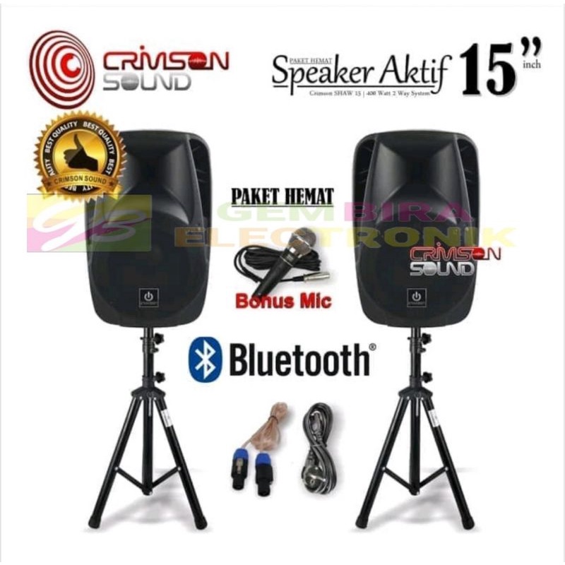 PAKET KOMPLIT SPEAKER AKTIF CRIMSON 15 inch BLUETOOTH  SHOW 15