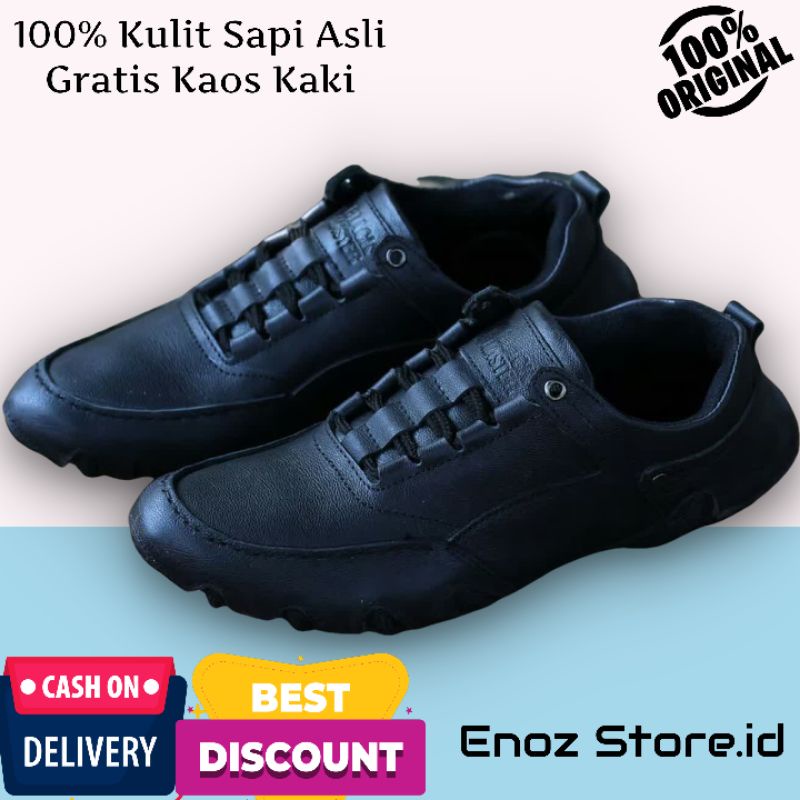 ENOZ DRAGON Sepatu Sneakers Pria Kulit Asli Original Kasual Formal Kerja Kantor Sekolah Kuliah Cowo Kekinian