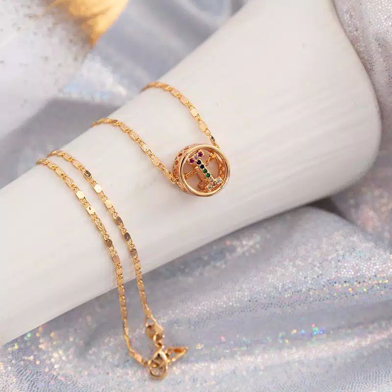 KALUNG LIONTIN HURUF INISIAL BISA REQUEST NAMA ELEGAN CANTIK WANITA XUFING ANTI KARAT