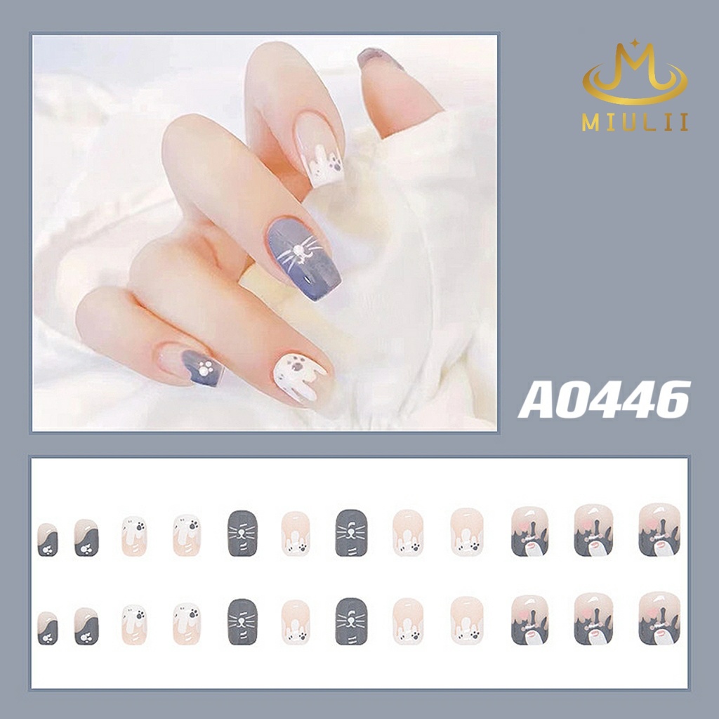 MIULII / KUKU PALSU  A0446  / 24PCS / 3D / NAIL ART / PREMIUM / CUTE / BIRU / FREE LEM JELLY / KUTEK