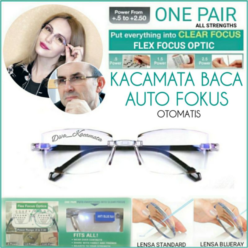 Kacamata Baca Plus Auto Focus Otomatis Pria/Wanita | Kacamata Sporty Lensa Anti Blueray | Frame Kaca