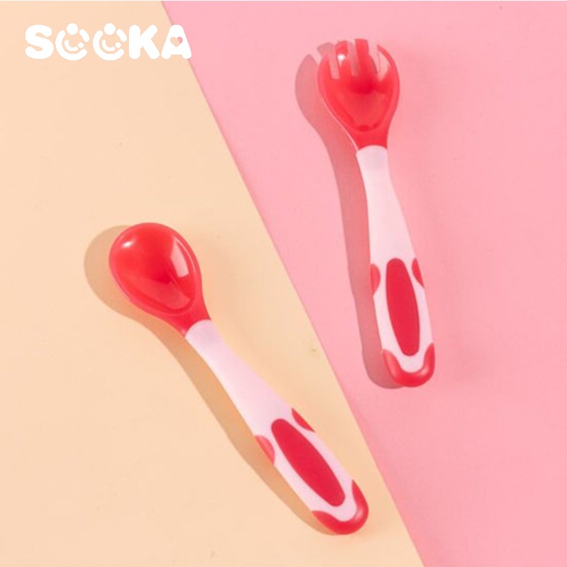 SOOKA Sendok Garpu Bayi Sensor Suhu Panas+ Dapat Dibengkokan Bahan BPA Free / Sendok Garpu Mpasi / Benadble Baby Spoon &amp; Fork SK-ECC1085