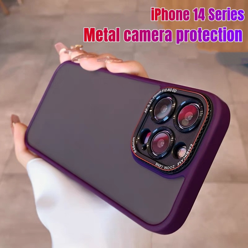 Case Pelindung Lensa Bahan metal shockproof Warna Ungu Untuk iphone 14 pro max 13 pro max 12 pro max