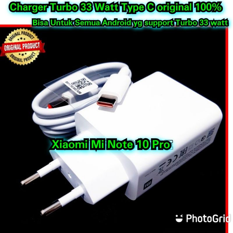 Charger 33 watt Original Turbo xiaomi Mi Note 10 Pro type C Original 100% Cas 33 watt