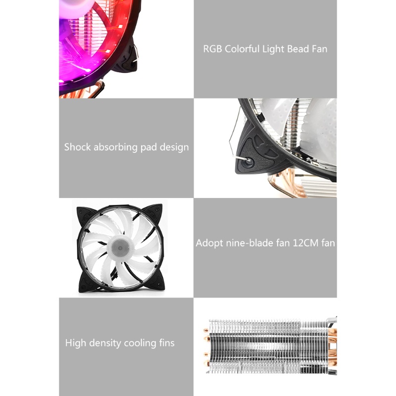 Bt CPU Cooler Silent PWM Fan Radiator RGB Warna-Warni Dengan 4pcs Tabung Tembaga 120mm Low Profile Untuk intel/Untuk amd/Lga775 /115