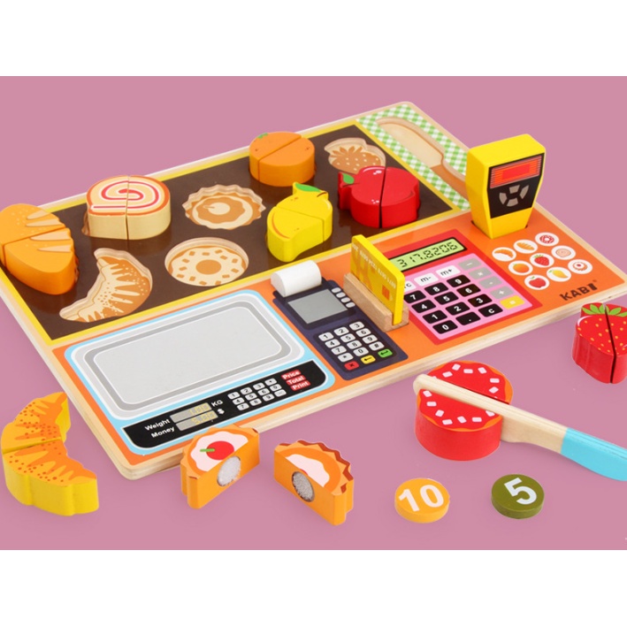 KABI Wooden FRUIT STORE Board Puzzle Game / Mainan Kayu Pretend Play Anak Masak-Masakan / Mainan Pretend Play Kasir Fruit Store / Mainan Toko Buah-Buahan Anak / Mainan Edukasi Puzzle Kayu Berkualitas