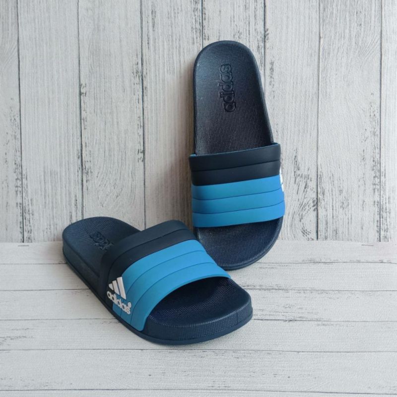 Sandal slop pria import adidas hitam list biru 03