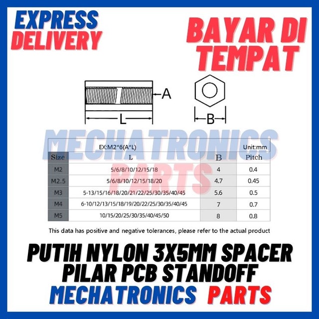 [DEV-9486] PUTIH NYLON M3X5MM SPACER DOUBLE PASS PILAR PCB STAND OFF M3 5 NILON