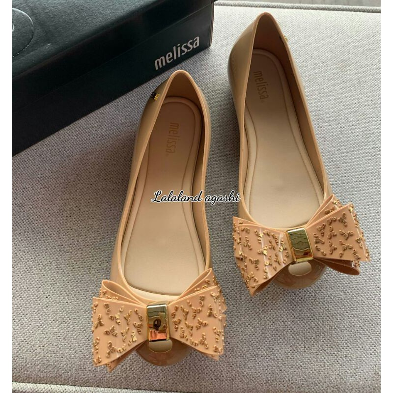 Sepatu Melissa Ultragirl Luxe Bow Ballet Flats KHAKI/ sepatu melissa pita/sepatu melissa cokelat