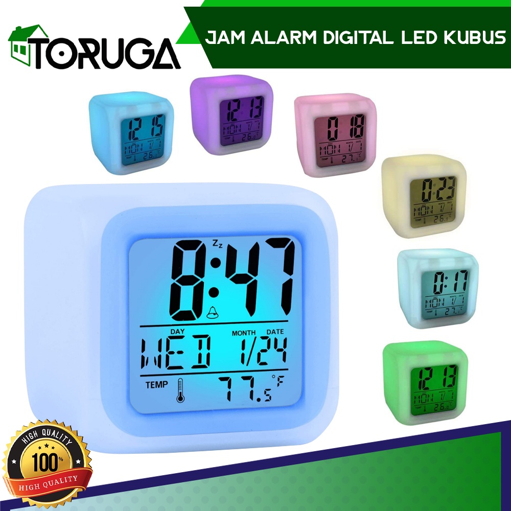 Jam LED Meja Kubus Digital Alarm Berubah 7 warna Moody Clock Glowing