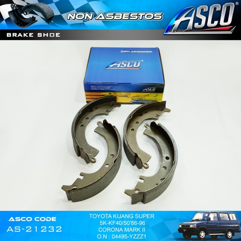 Brake Shoe Set / Kampas Rem Belakang Kijang 5K KF-40/50, Corona Mark II ASCO AS-21232