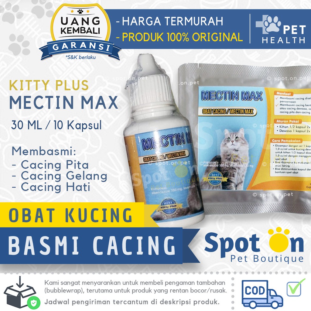 Obat Cacing Kucing &amp; Anjing | Obat Cacing Kapsul Bubuk Kucing Anjing | Mectin Max Kitty Plus | Catyzole