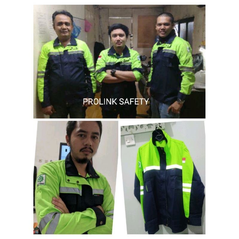 SERAGAM SAFETY PREMIUM ORIGINAL SEMI JAKET HIJAU STABILO DONGKER FREE LOGO K3 BENDERA REAL PICTURE