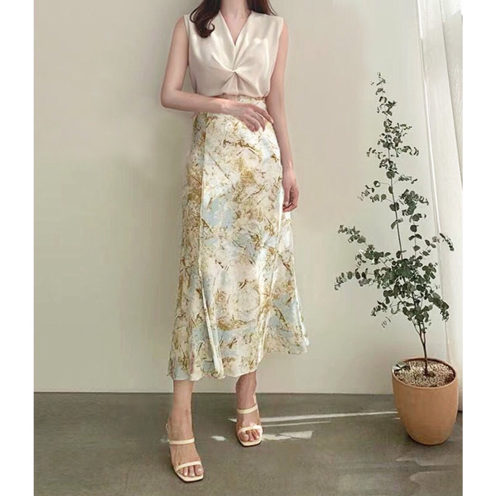 [FG] Soft Tone Silk Top & Marble Skirt Set SET6340-5