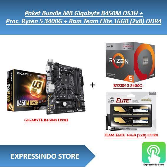 Paket Bundle Mb Gigabyte B450M Ds3H + Proc. Ryzen 5 3400G + Ram 16Gb
