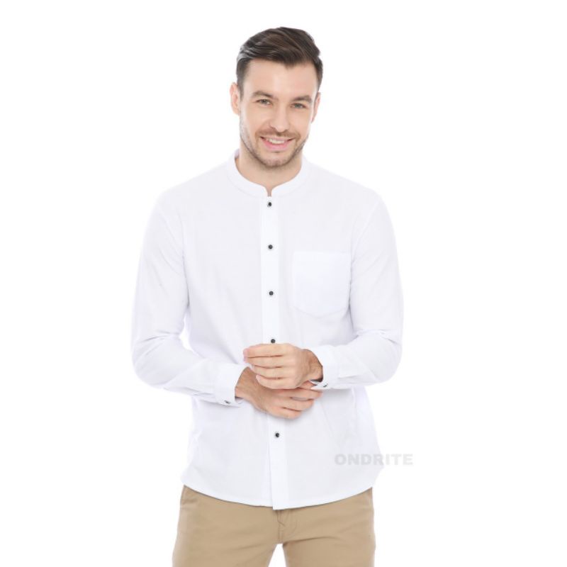 Baju Koko Kemeja Pria Lengan Panjang Putih Pique Original Onderite Polos Kurta Qurta muslim premium 