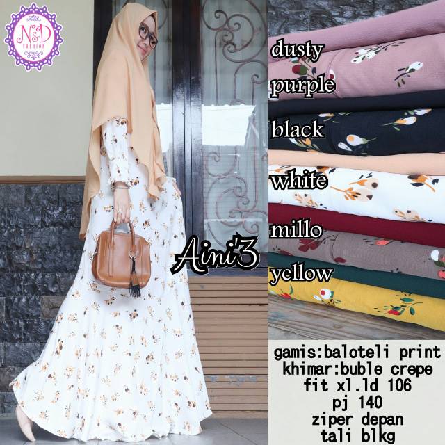 Aini'3 Syar'i by N&D Fashion (gamis + khimar)