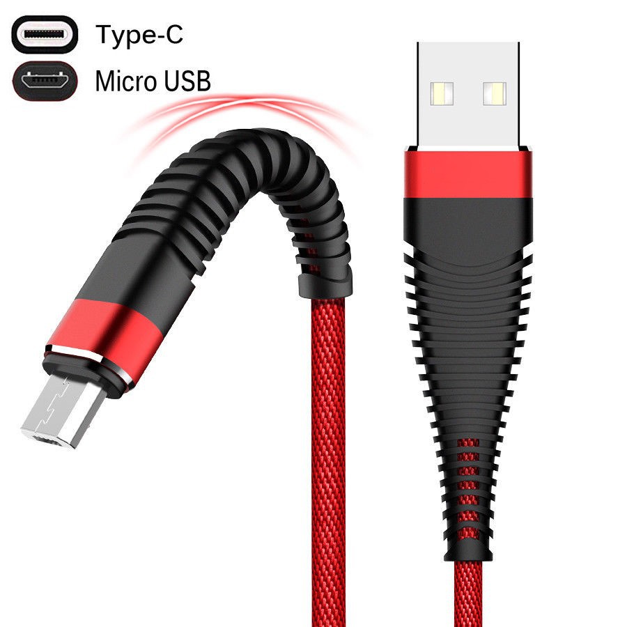 1M Android Micro USB &amp; Type C &amp; iphone cable Nylon Braided Data Sync Fast Charger Cable