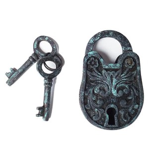 3-1/4" Gebyok Gembok Ukir Kunci Pintu Rumah Kuningan - Verdigris Green